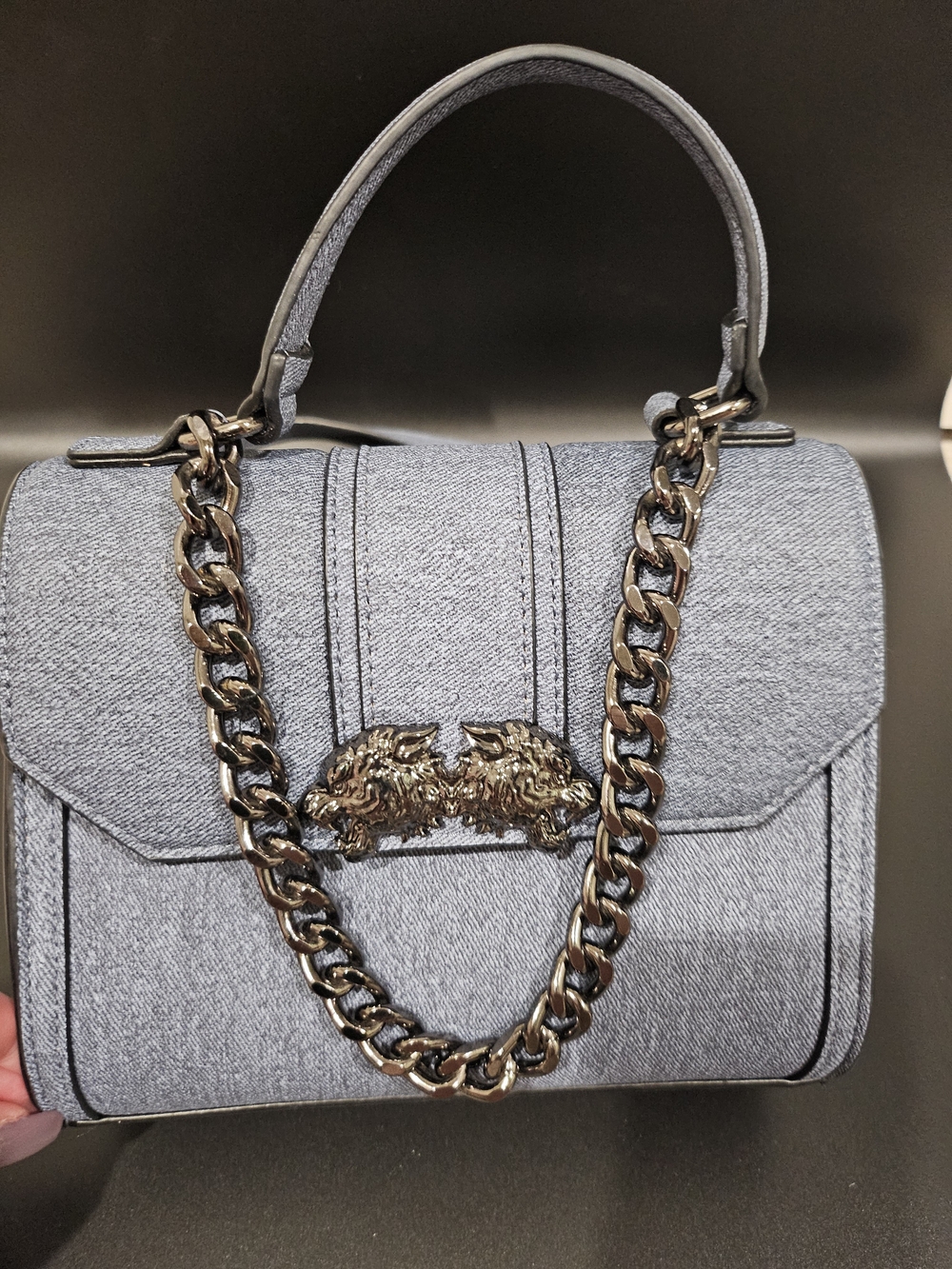 Aldo Blue Denime Style Shoulder Bag with Silver Chain Detail